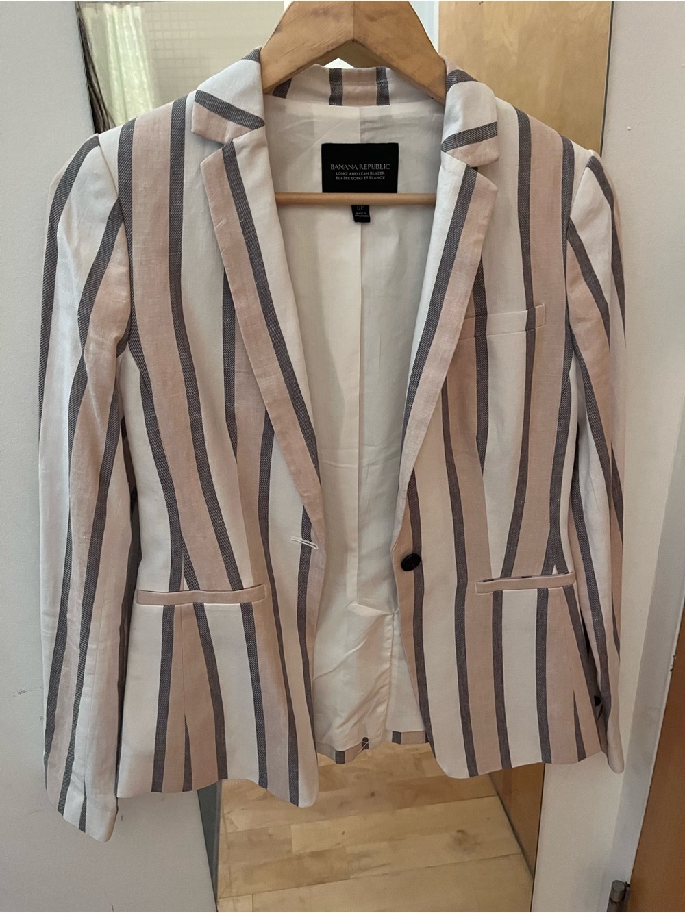 Banana Republic Women's Striped Linen Blazer - Pink & Gray OP